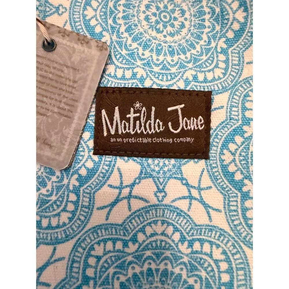 Matilda Jane Boho Mandala Print Tote Bag Navy Blue‎ Leather Fringe Tassel